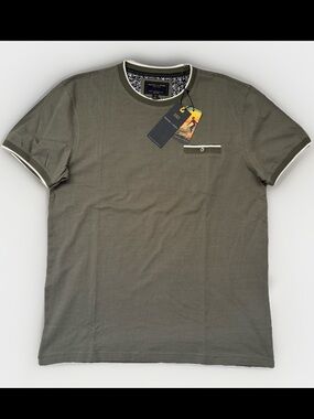 Nickel & Iron Men's Dark Olive Green Short Sleeve Micro-patterned Shirt Size L